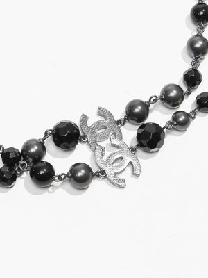 Chanel Black/Gray Ruthenium Pearl Beaded CC Long Necklace