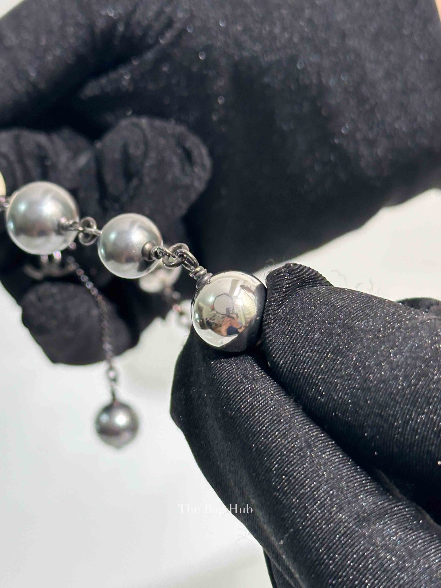 Chanel Silver/White/Gray Ruthenium CC Pearl Choker Necklace