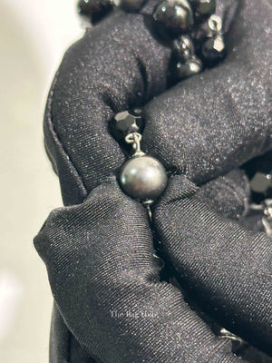 Chanel Black/Gray Ruthenium Pearl Beaded CC Long Necklace