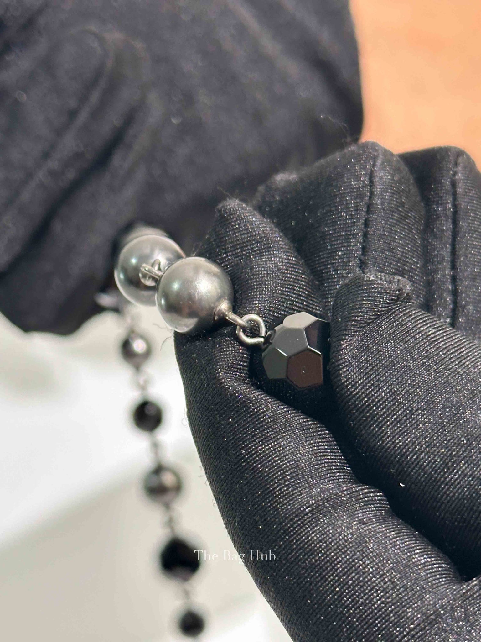 Chanel Black/Gray Ruthenium Pearl Beaded CC Long Necklace