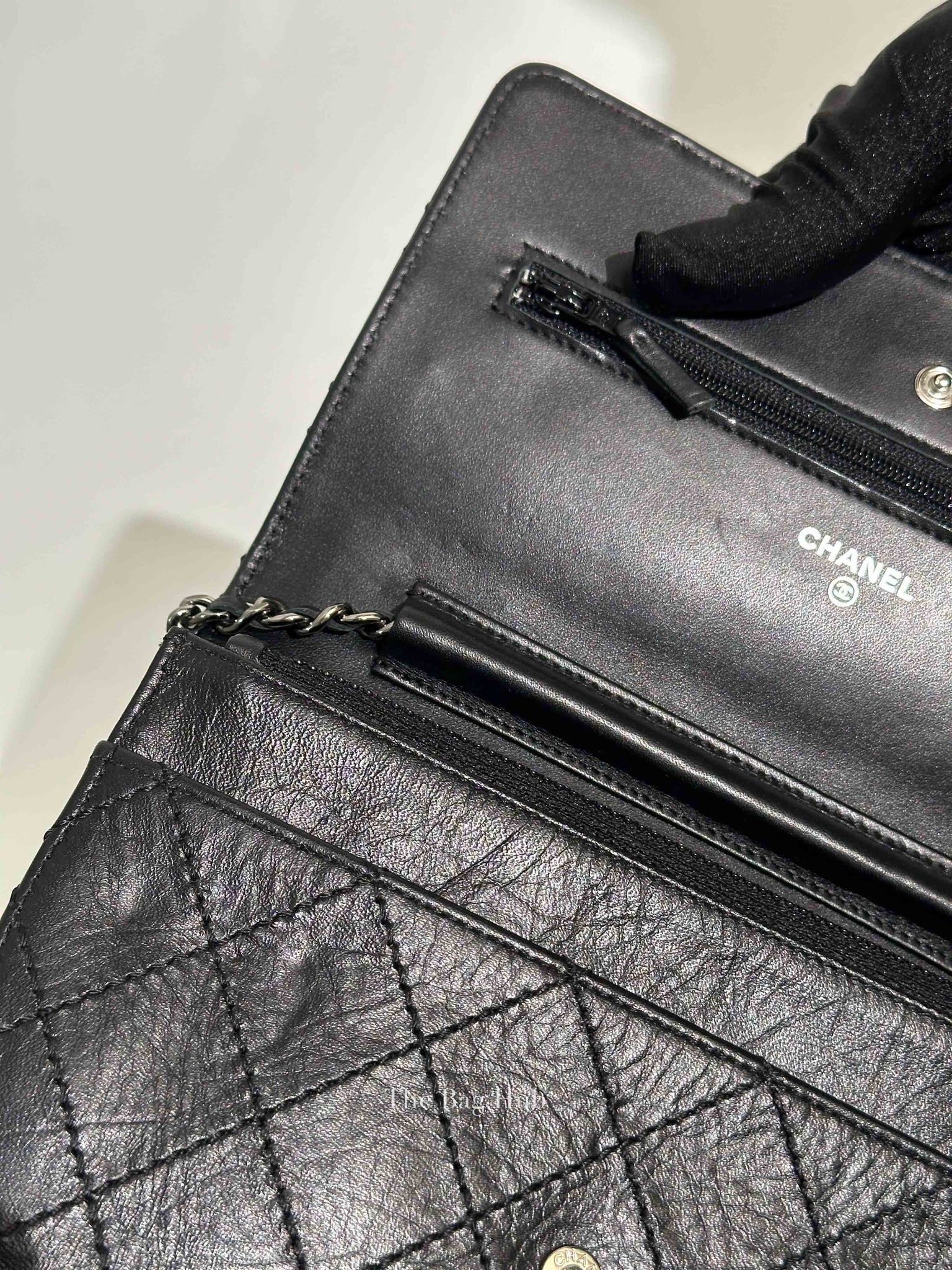 Chanel Black Aged Calfskin Quilted Reissue Wallet On Chain SHW