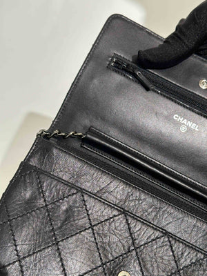 Chanel Black Aged Calfskin Quilted Reissue Wallet On Chain SHW