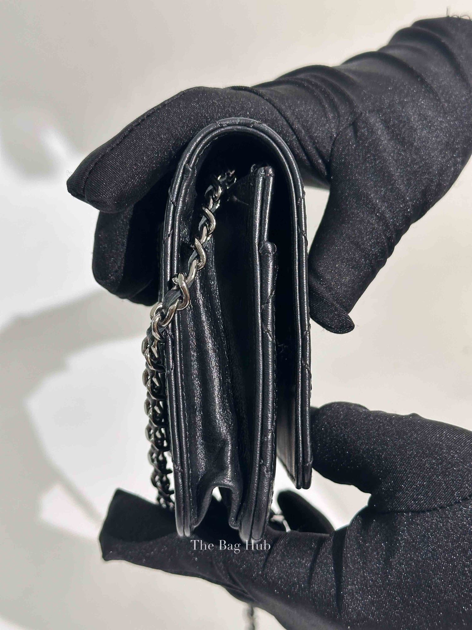Chanel Black Aged Calfskin Quilted Reissue Wallet On Chain SHW