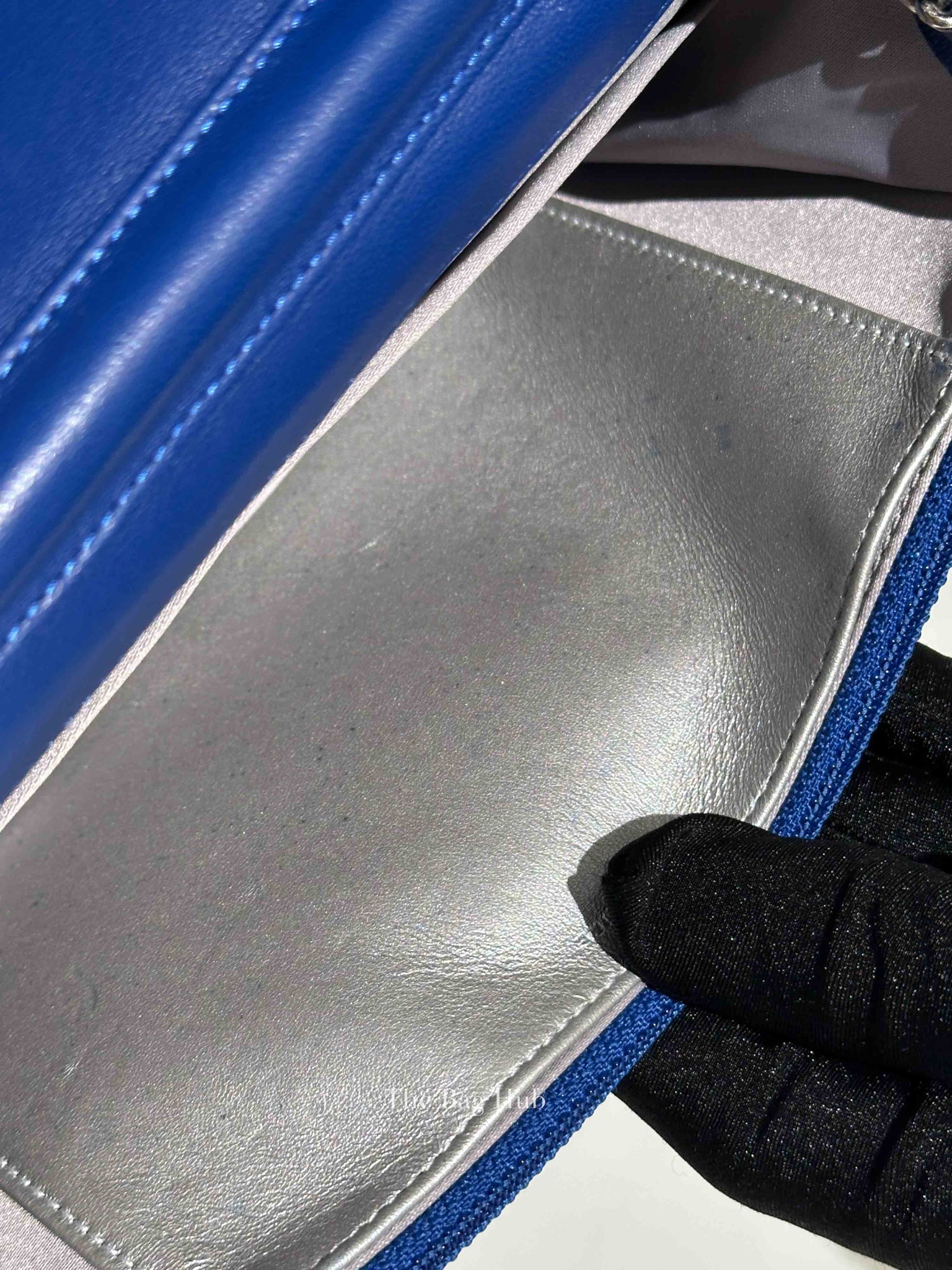 Chanel Blue Leather Camellia Wallet on Chain SHW