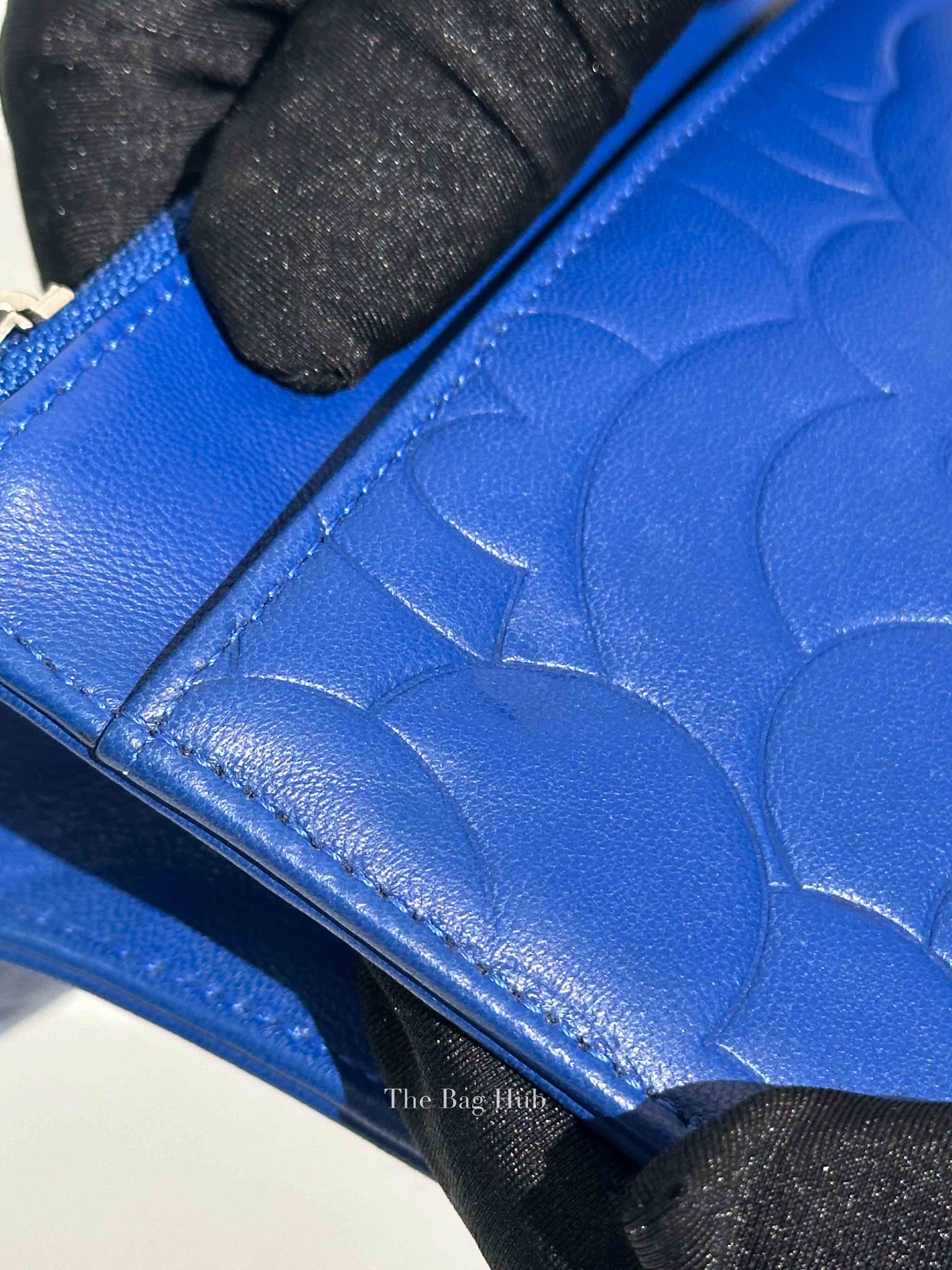 Chanel Blue Leather Camellia Wallet on Chain SHW