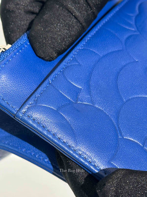 Chanel Blue Leather Camellia Wallet on Chain SHW