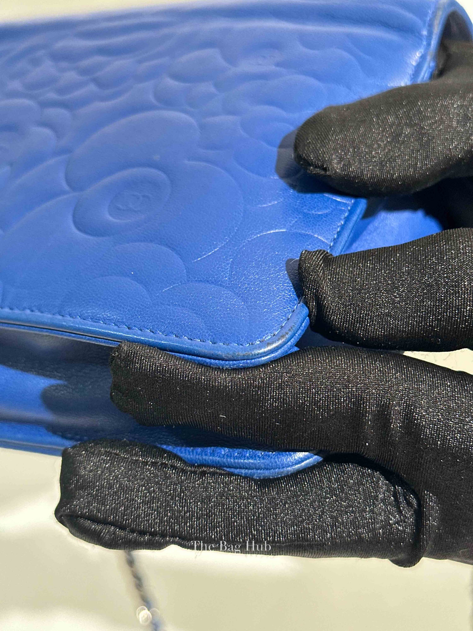 Chanel Blue Leather Camellia Wallet on Chain SHW