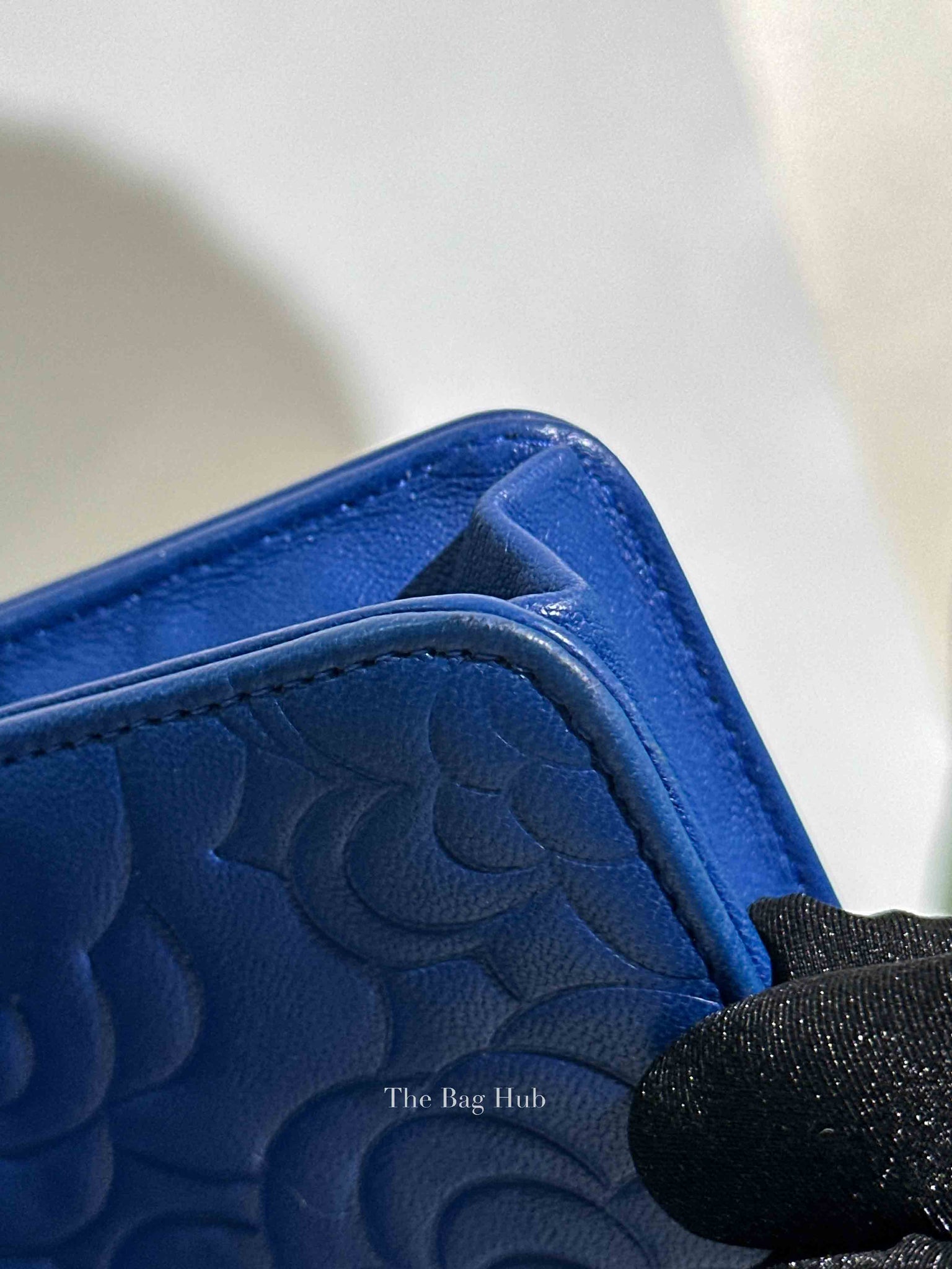 Chanel Blue Leather Camellia Wallet on Chain SHW