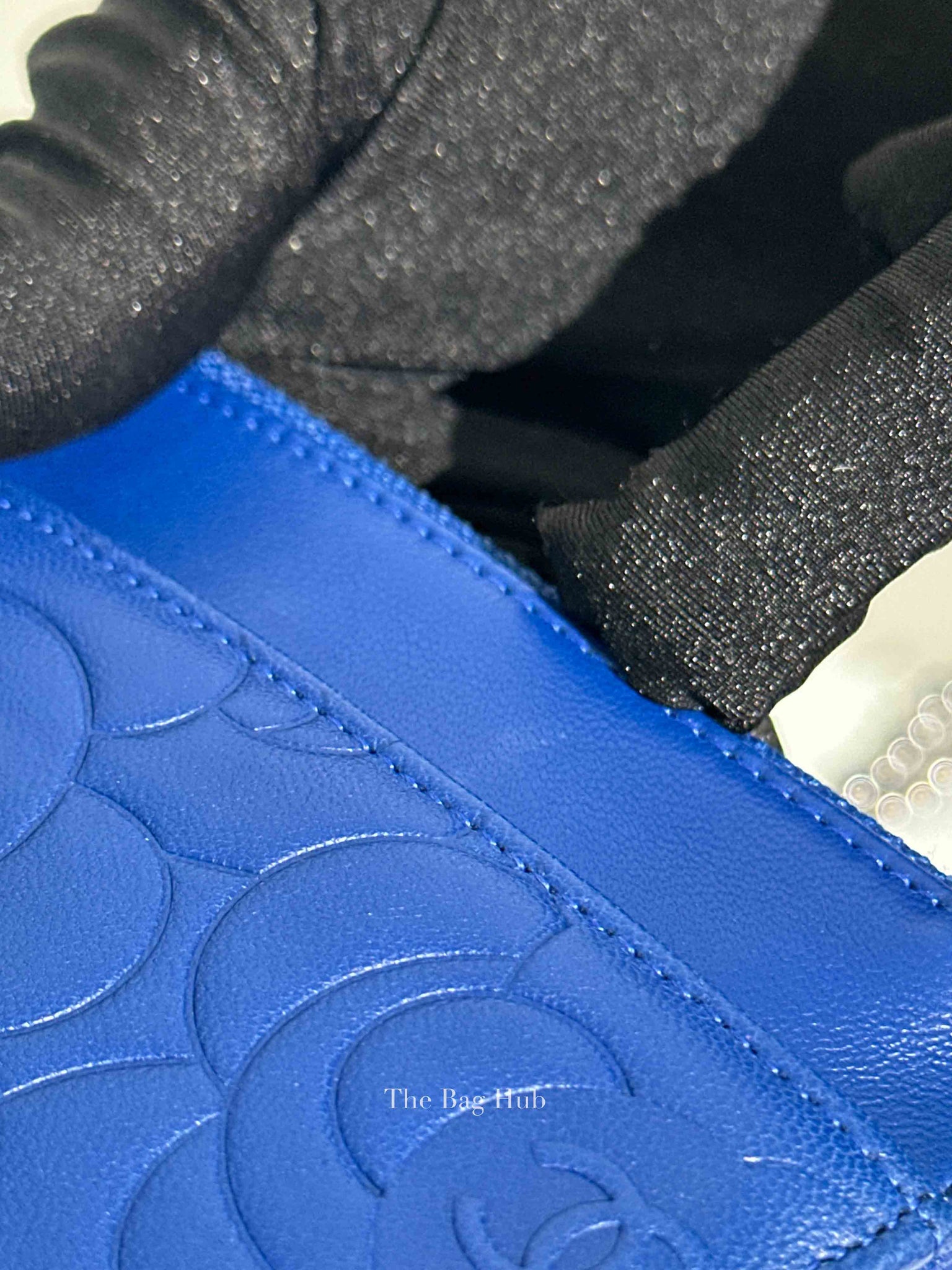 Chanel Blue Leather Camellia Wallet on Chain SHW