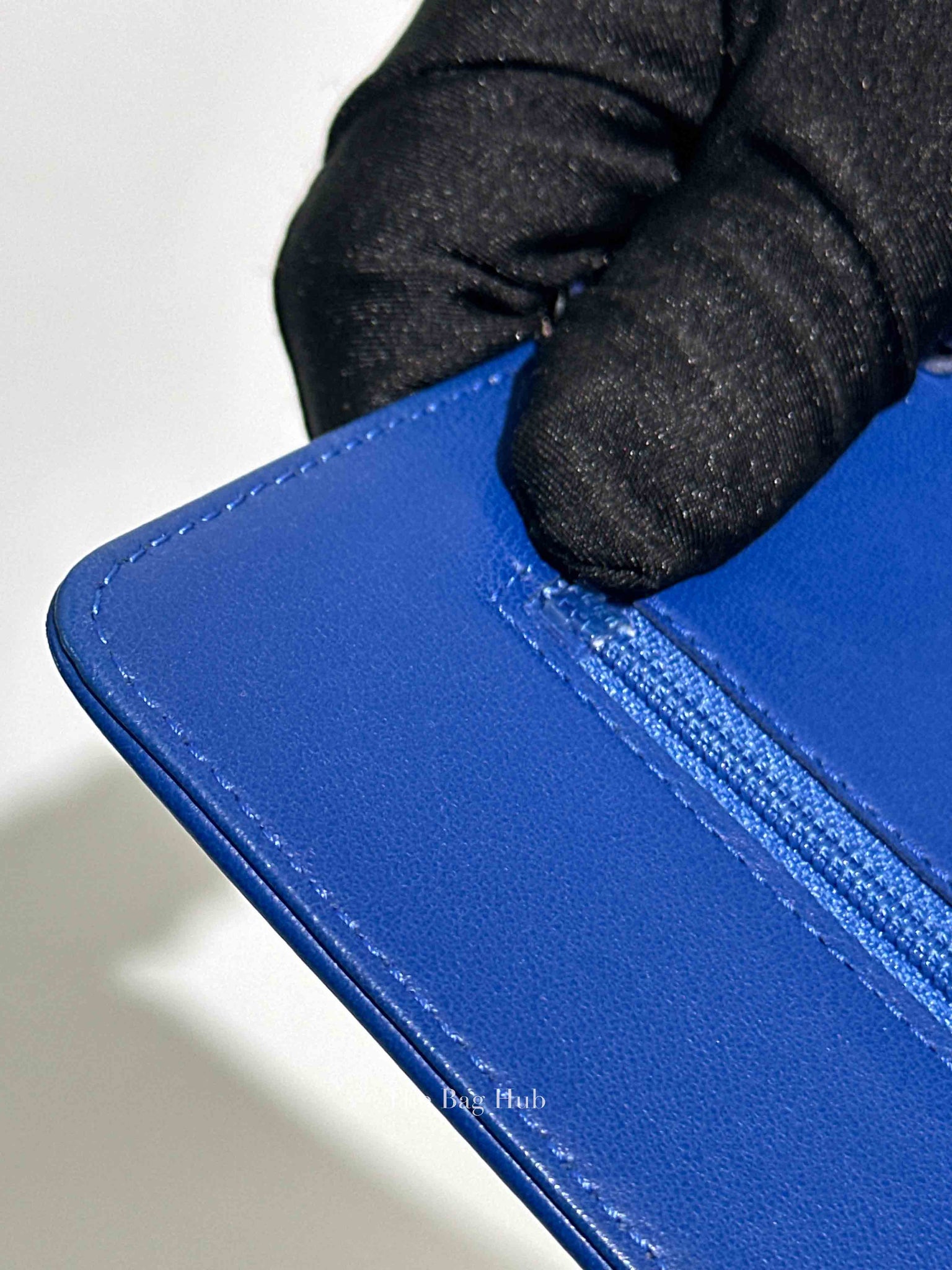 Chanel Blue Leather Camellia Wallet on Chain SHW