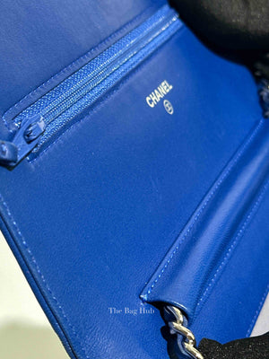 Chanel Blue Leather Camellia Wallet on Chain SHW