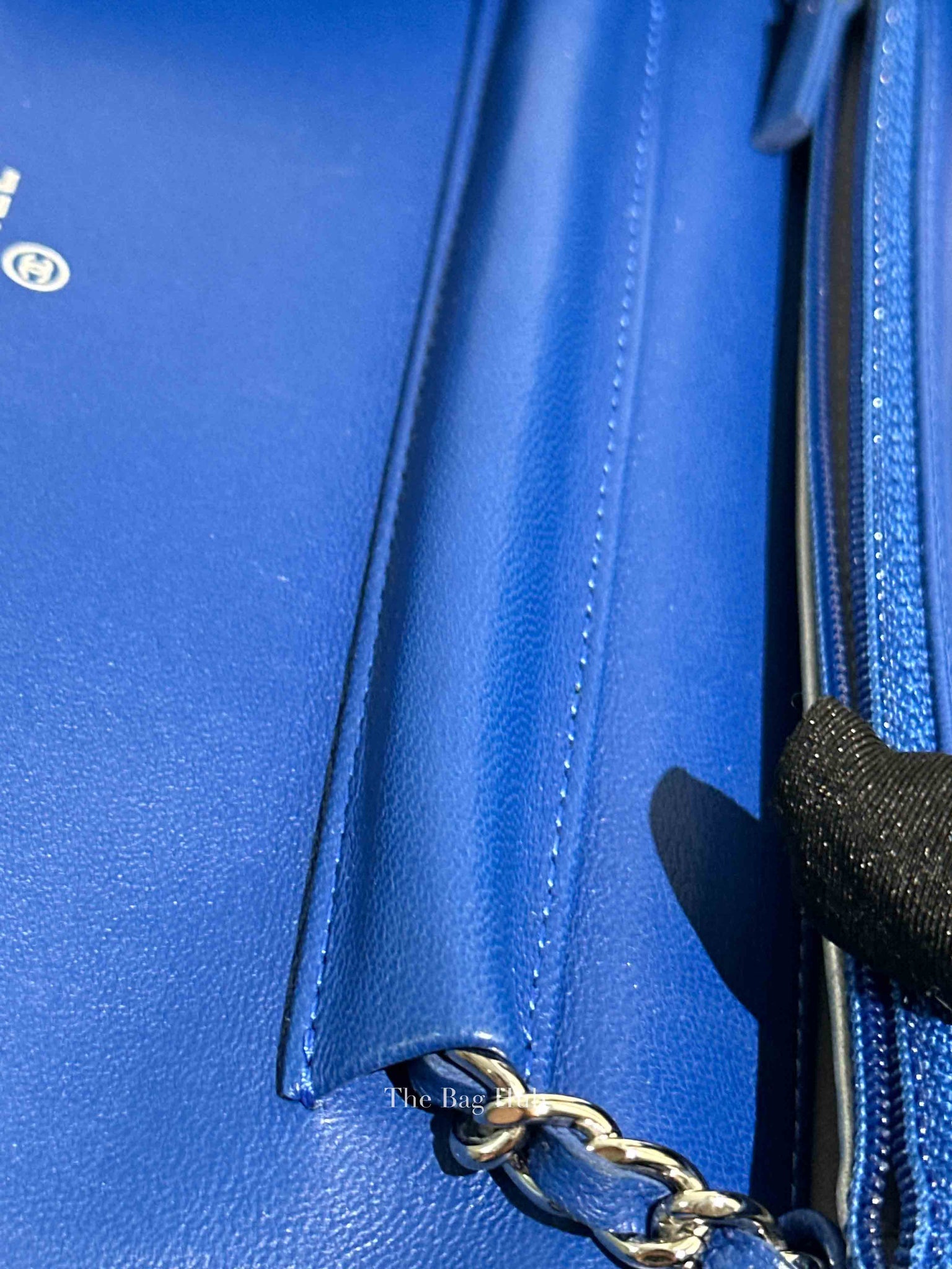 Chanel Blue Leather Camellia Wallet on Chain SHW