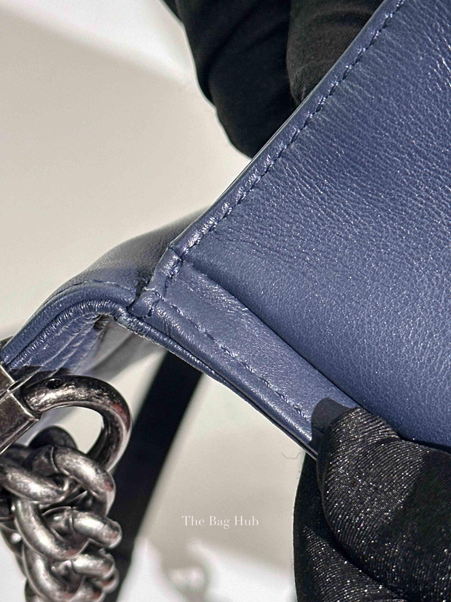 Chanel Navy Blue Lambskin Large Boy Flap Bag RHW