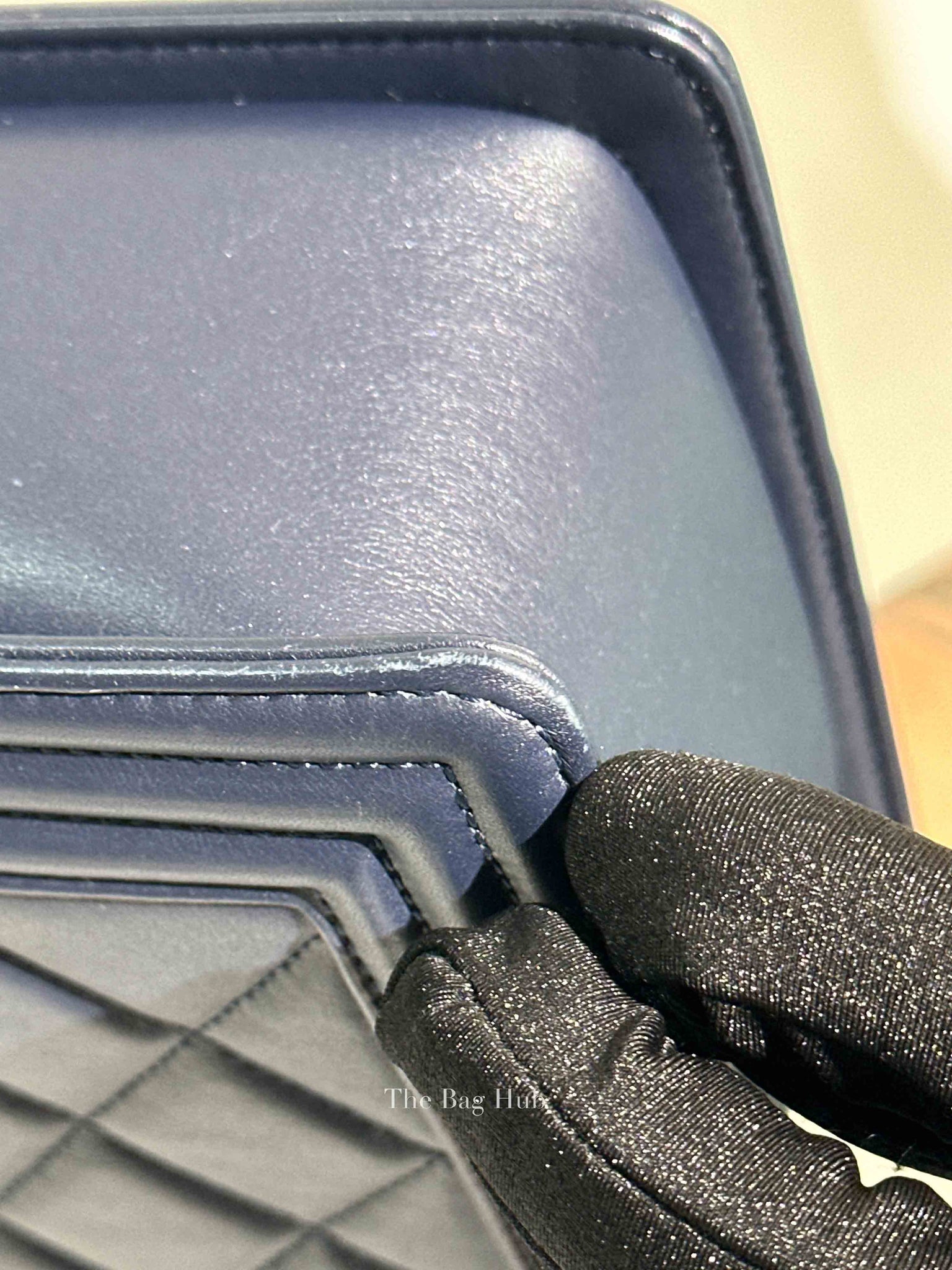 Chanel Navy Blue Lambskin Large Boy Flap Bag RHW