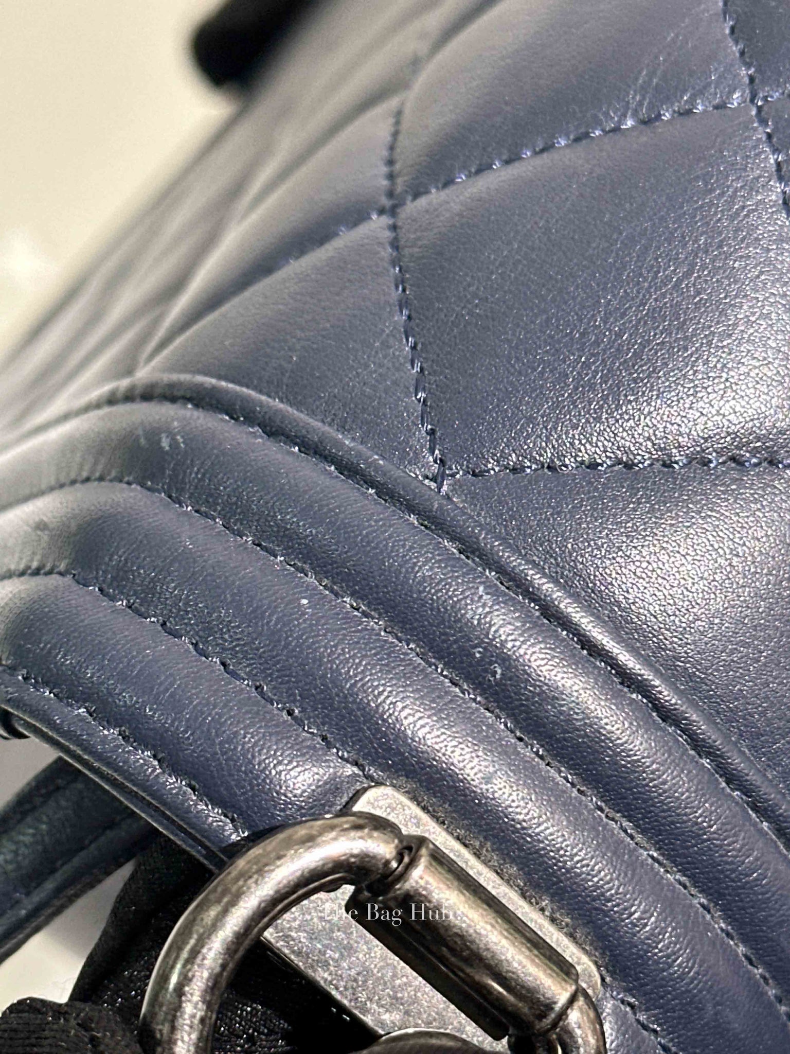 Chanel Navy Blue Lambskin Large Boy Flap Bag RHW