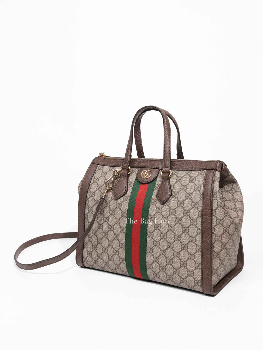Gucci Brown GG Supreme Monogram Web Medium Ophidia Tote Bag