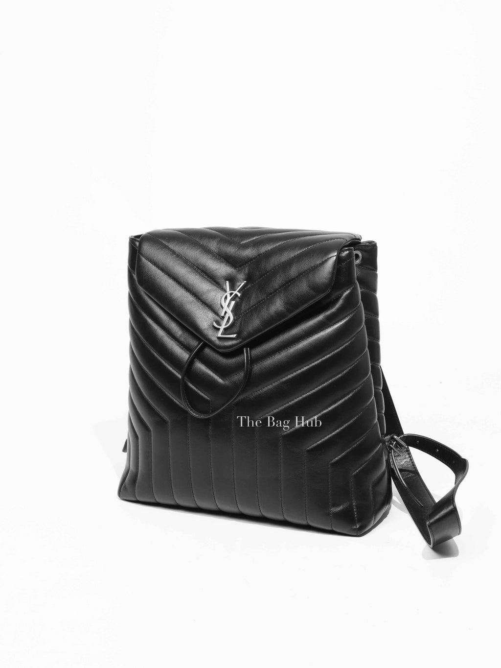 Saint Laurent Black Quilted Leather Chevron LouLou "Y" Medium Backpack Bag