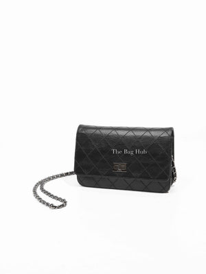 Chanel Black Aged Calfskin Quilted Reissue Wallet On Chain SHW