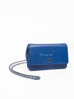Chanel Blue Leather Camellia Wallet on Chain SHW