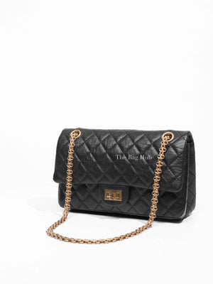Chanel Black Aged Calfskin 2.55 Reissue Double Flap Shoulder Bag GHW