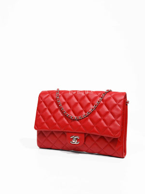 Chanel Red Quilted Lambskin Leather Chain Clutch Flap Bag SHW