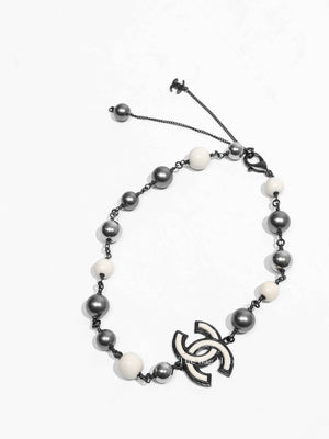 Chanel Silver/White/Gray Ruthenium CC Pearl Choker Necklace