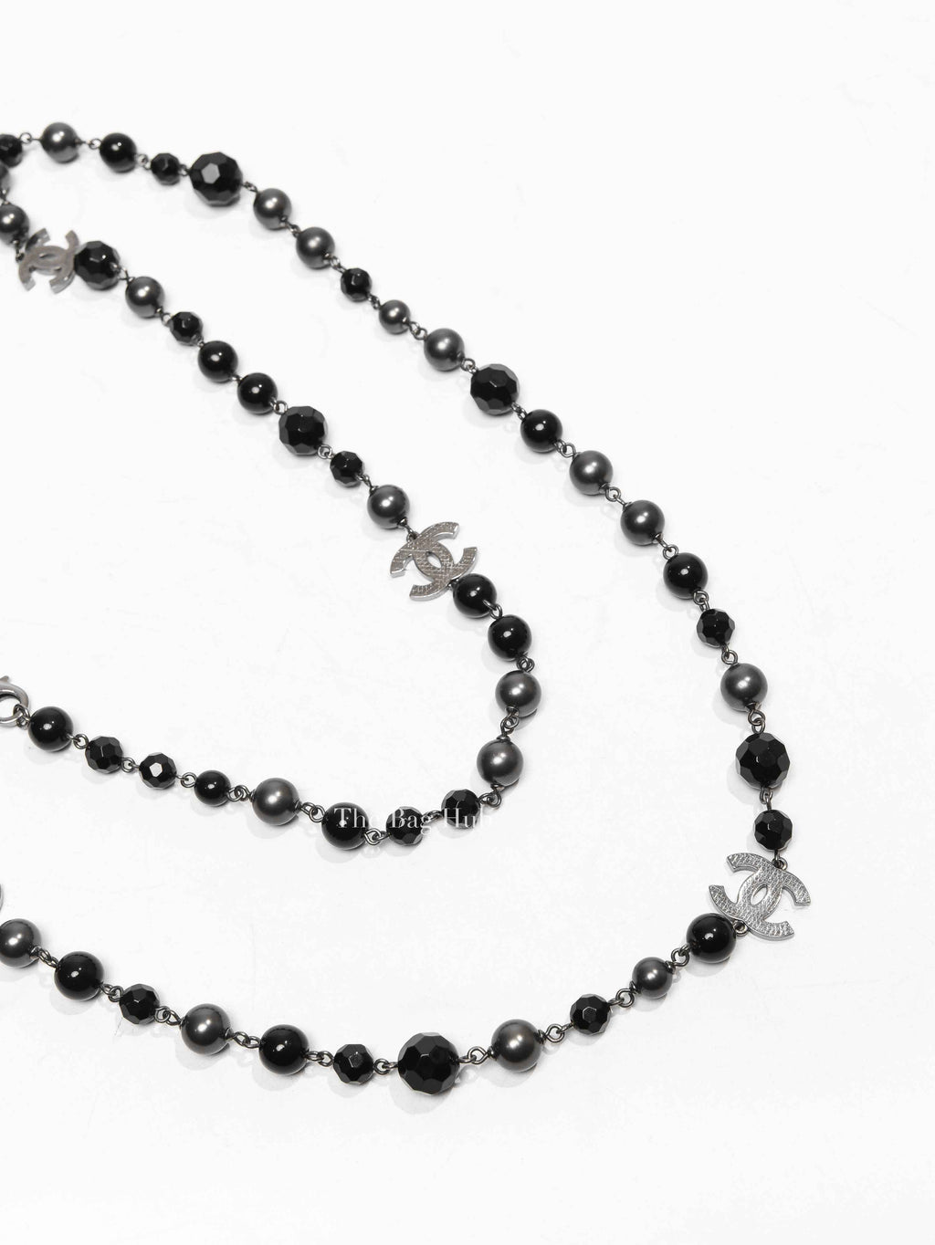 Chanel Black/Gray Ruthenium Pearl Beaded CC Long Necklace