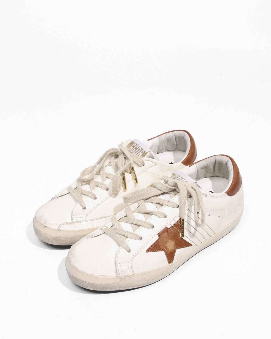 Golden Goose White/Brown Leather Super Star Heel Tab Sneakers size 37