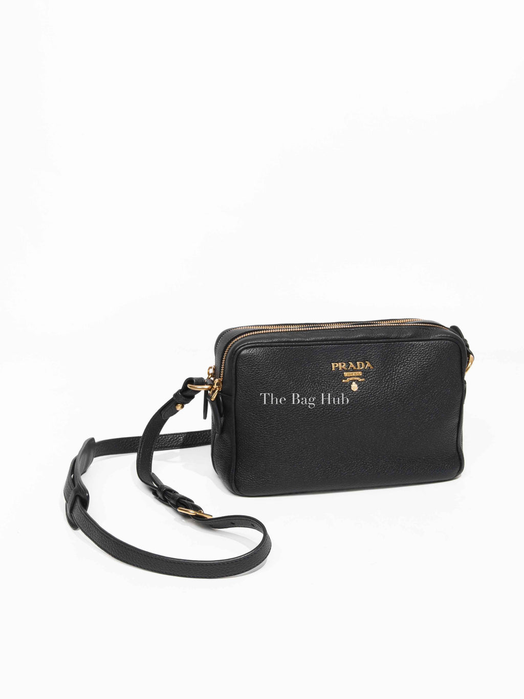 Prada Black Vitello Phenix Double Zip Camera Bag