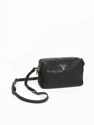 Prada Black Vitello Phenix Double Zip Camera Bag