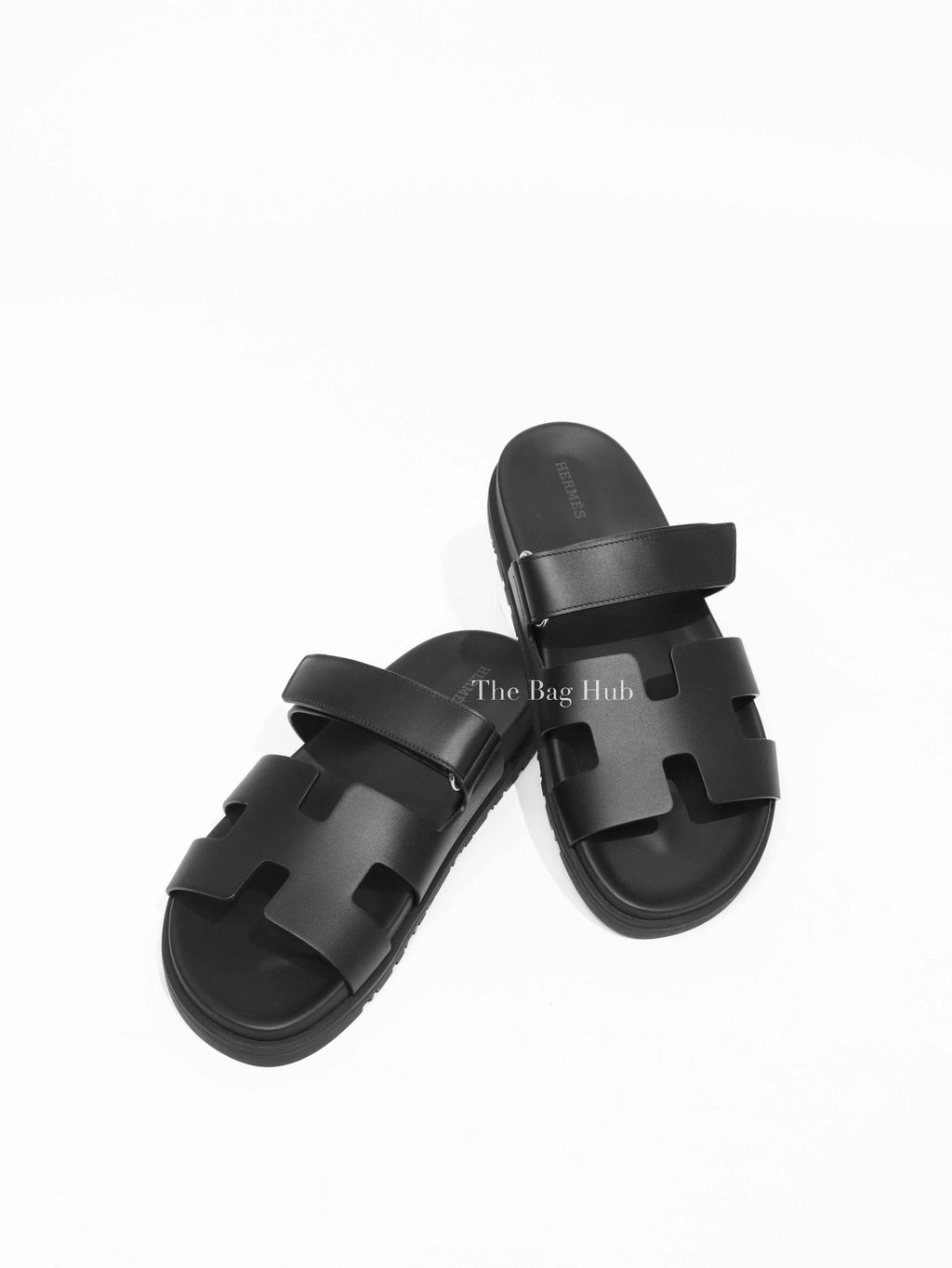 Hermes Black Leather Chypre Sandals Size 40.5