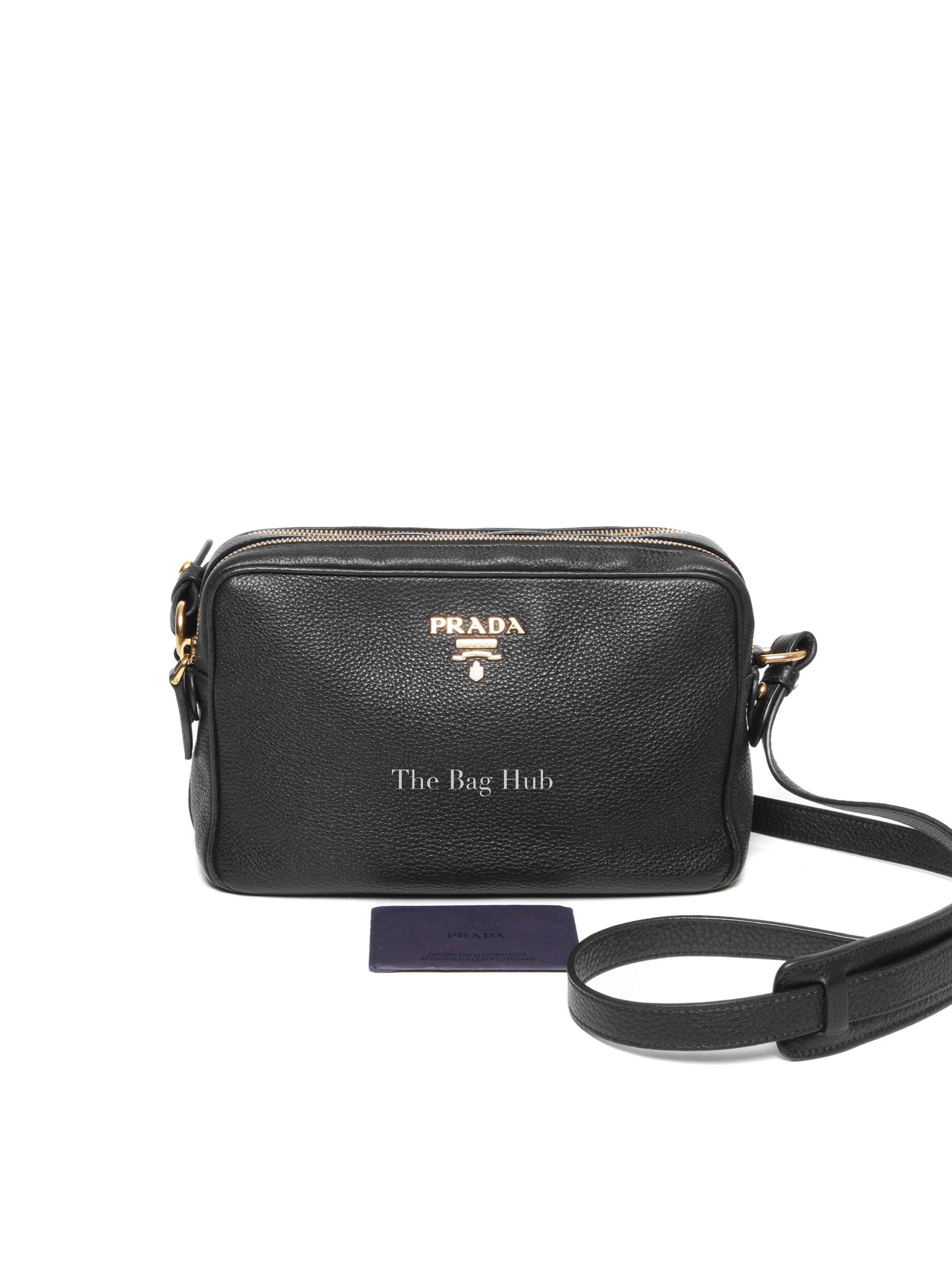 Prada Black Vitello Phenix Double Zip Camera Bag