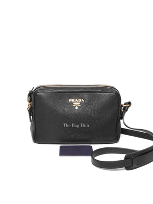 Prada Black Vitello Phenix Double Zip Camera Bag