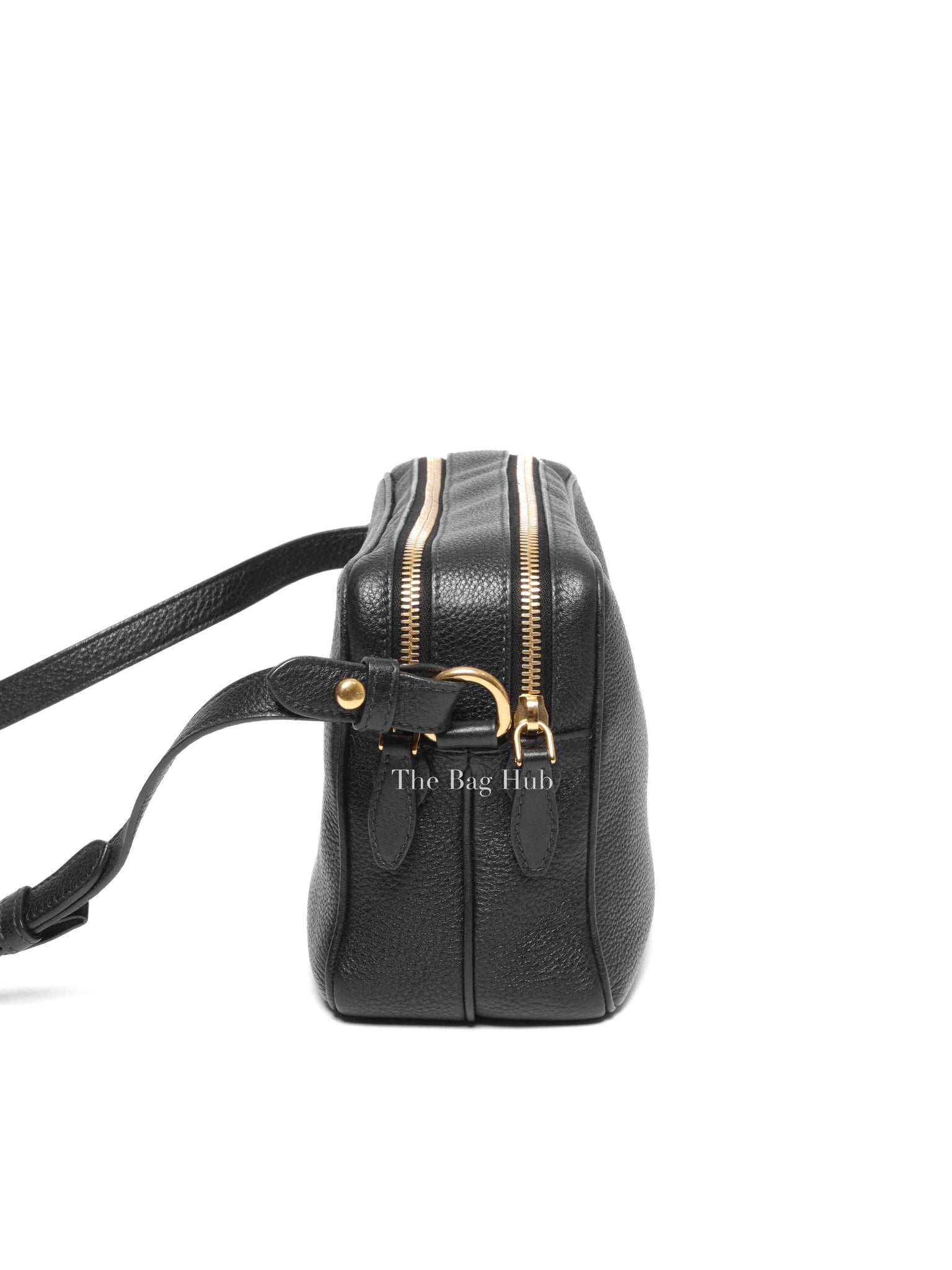 Prada Black Vitello Phenix Double Zip Camera Bag