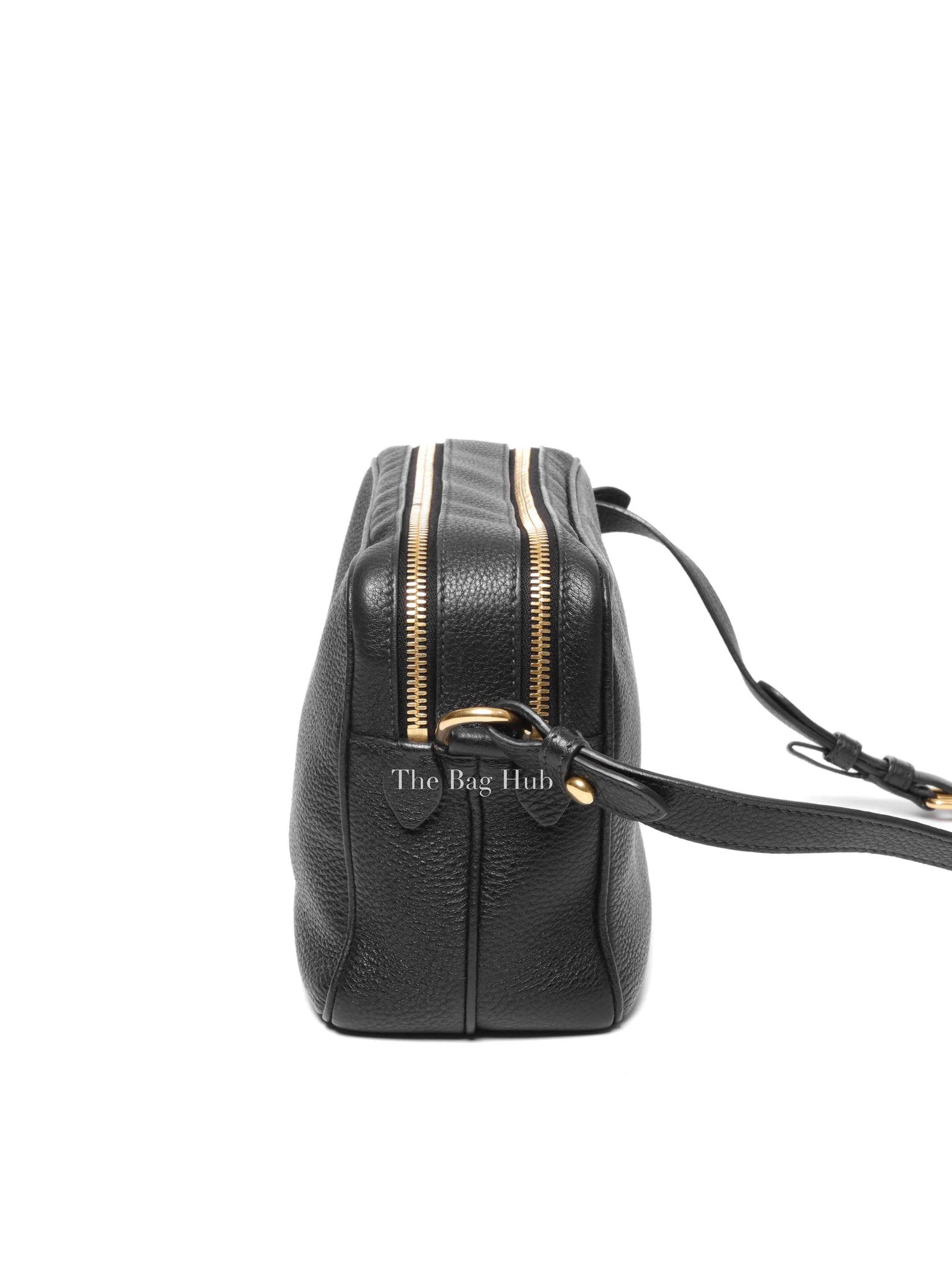 Prada Black Vitello Phenix Double Zip Camera Bag