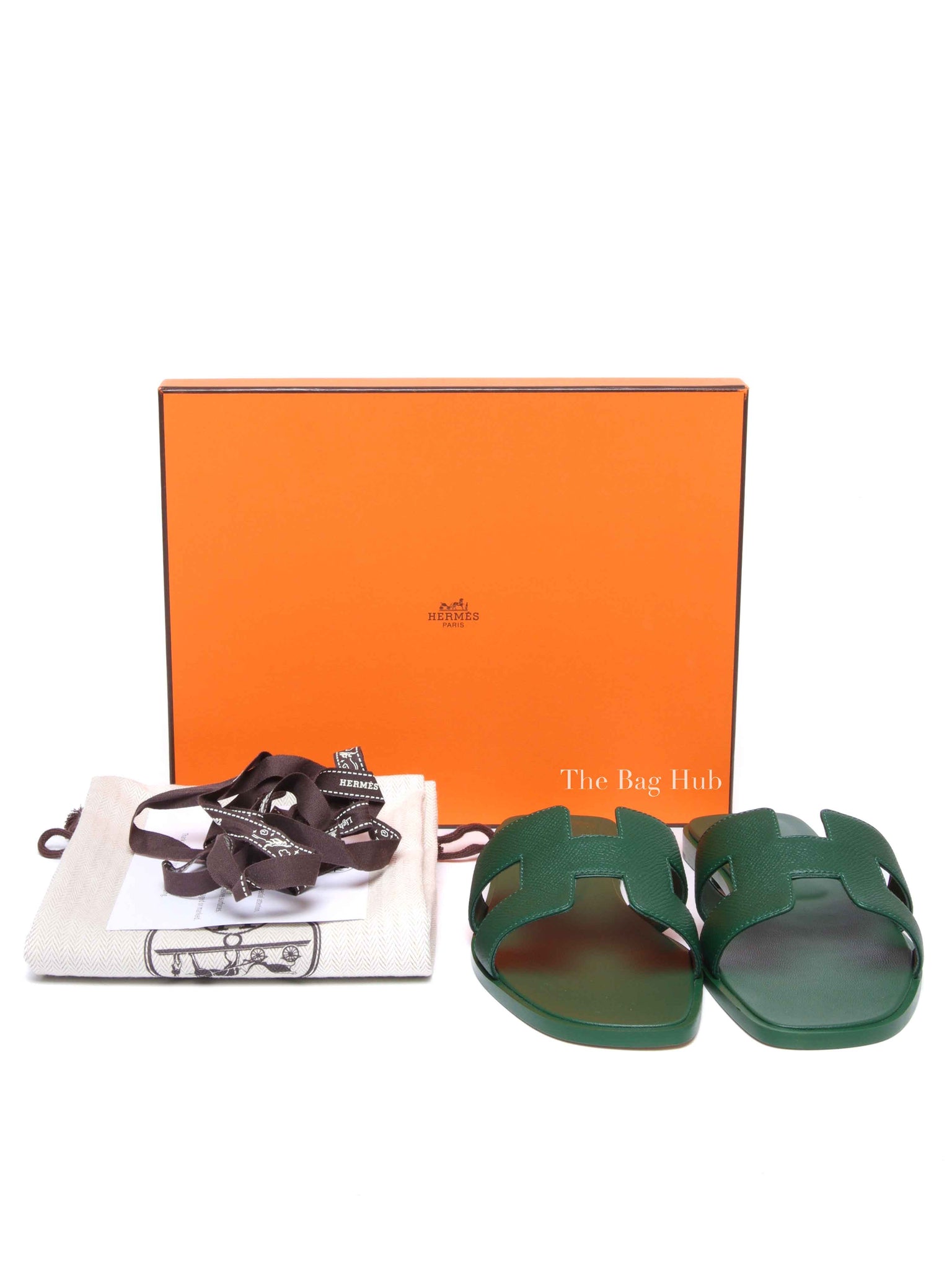 Hermes Vert Cactus Epsom Leather Oran Sandals Size 39