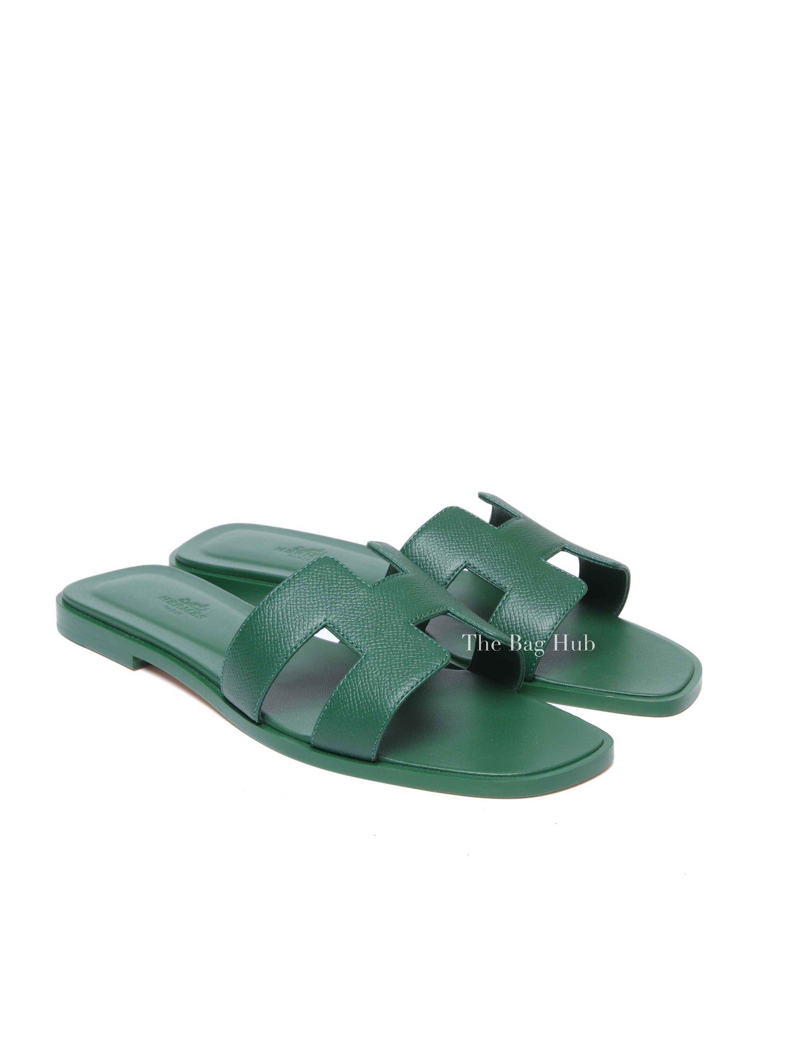 Hermes Vert Cactus Epsom Leather Oran Sandals Size 39
