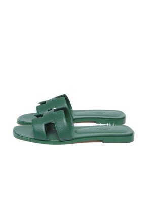 Hermes Vert Cactus Epsom Leather Oran Sandals Size 39