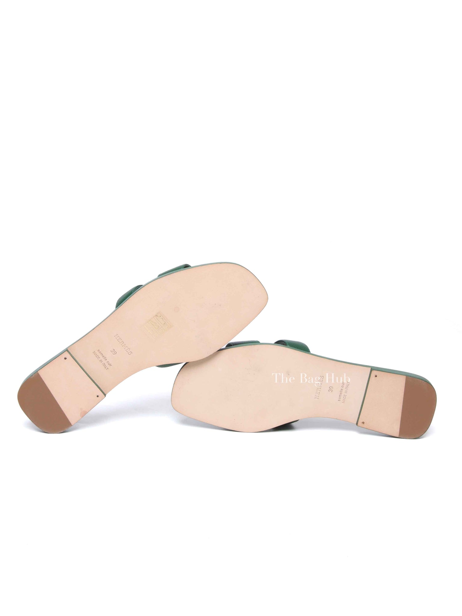 Hermes Vert Cactus Epsom Leather Oran Sandals Size 39