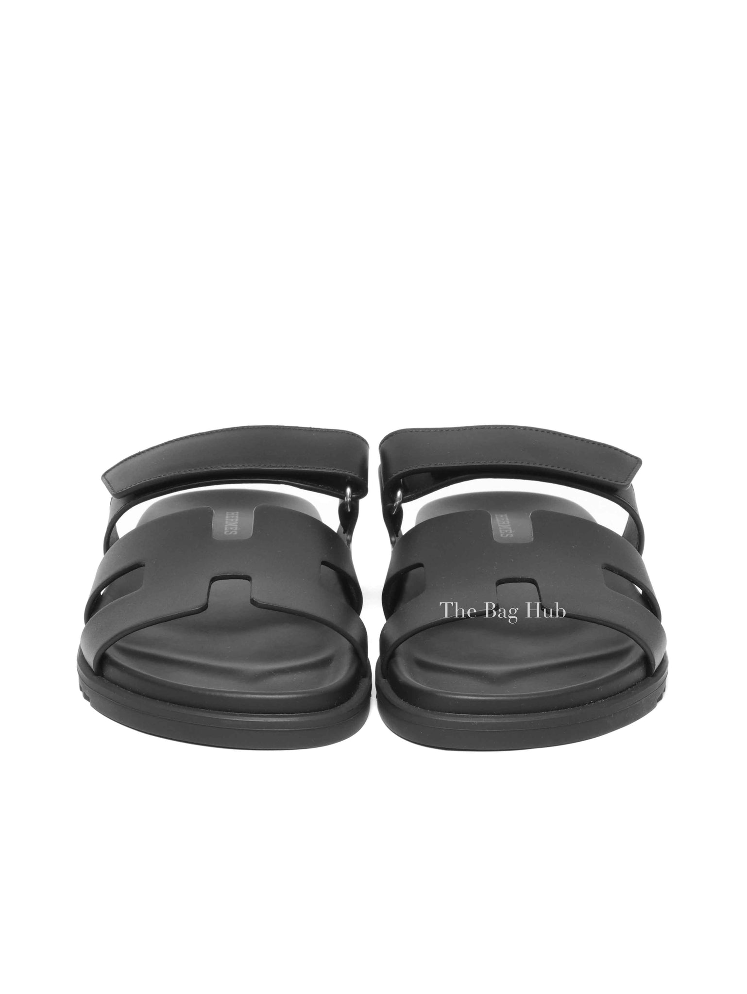 Hermes Black Leather Chypre Sandals Size 40.5