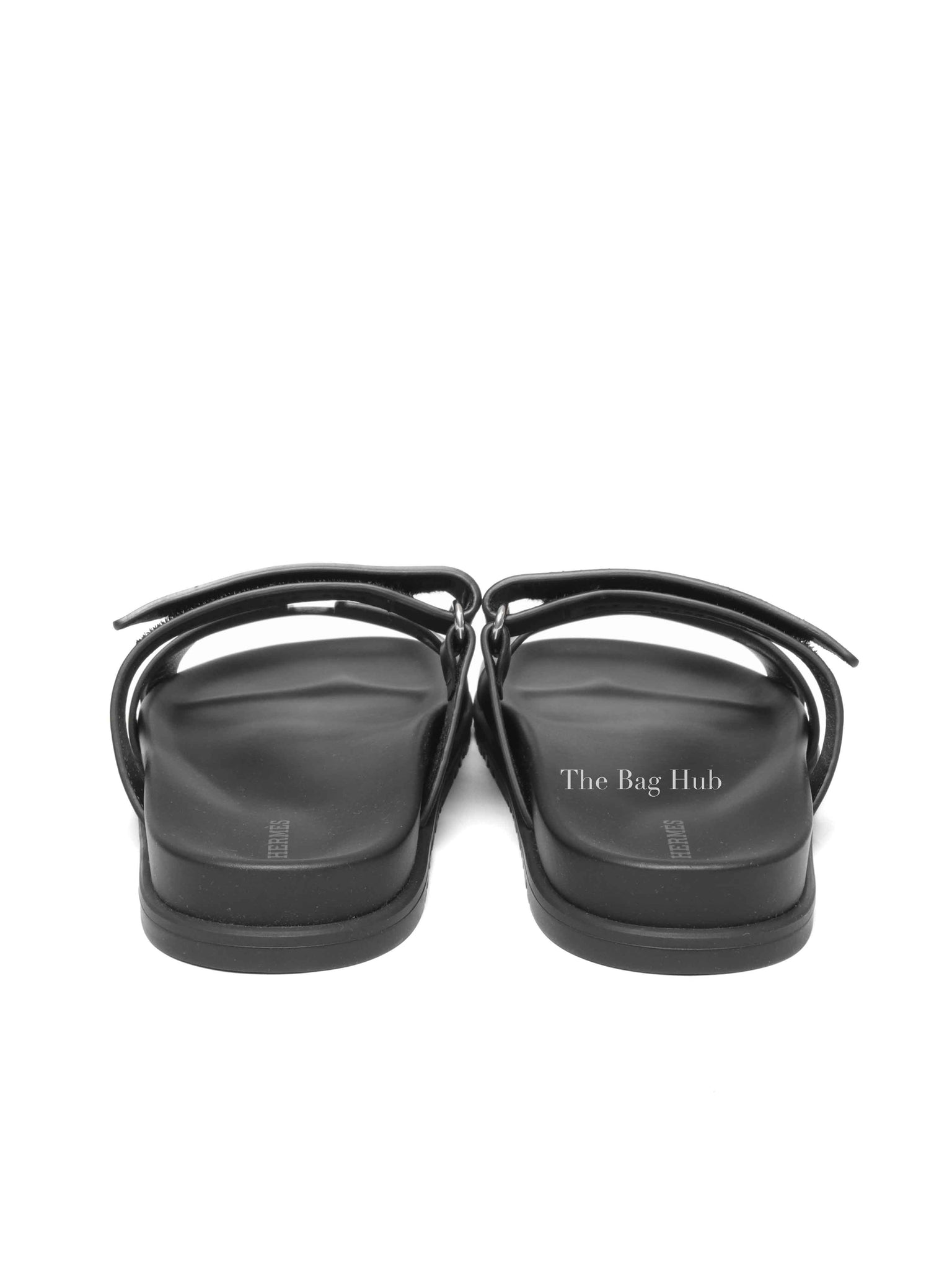 Hermes Black Leather Chypre Sandals Size 40.5