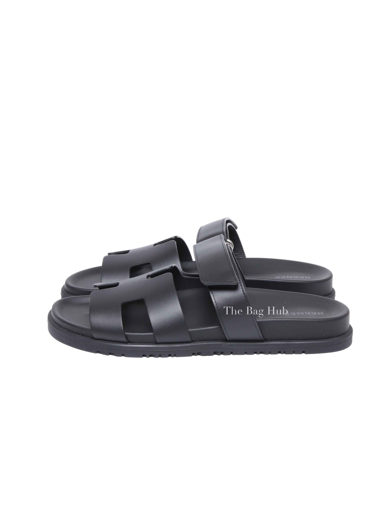 Hermes Black Leather Chypre Sandals Size 40.5