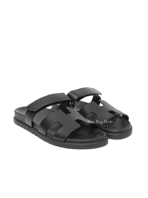 Hermes Black Leather Chypre Sandals Size 40.5