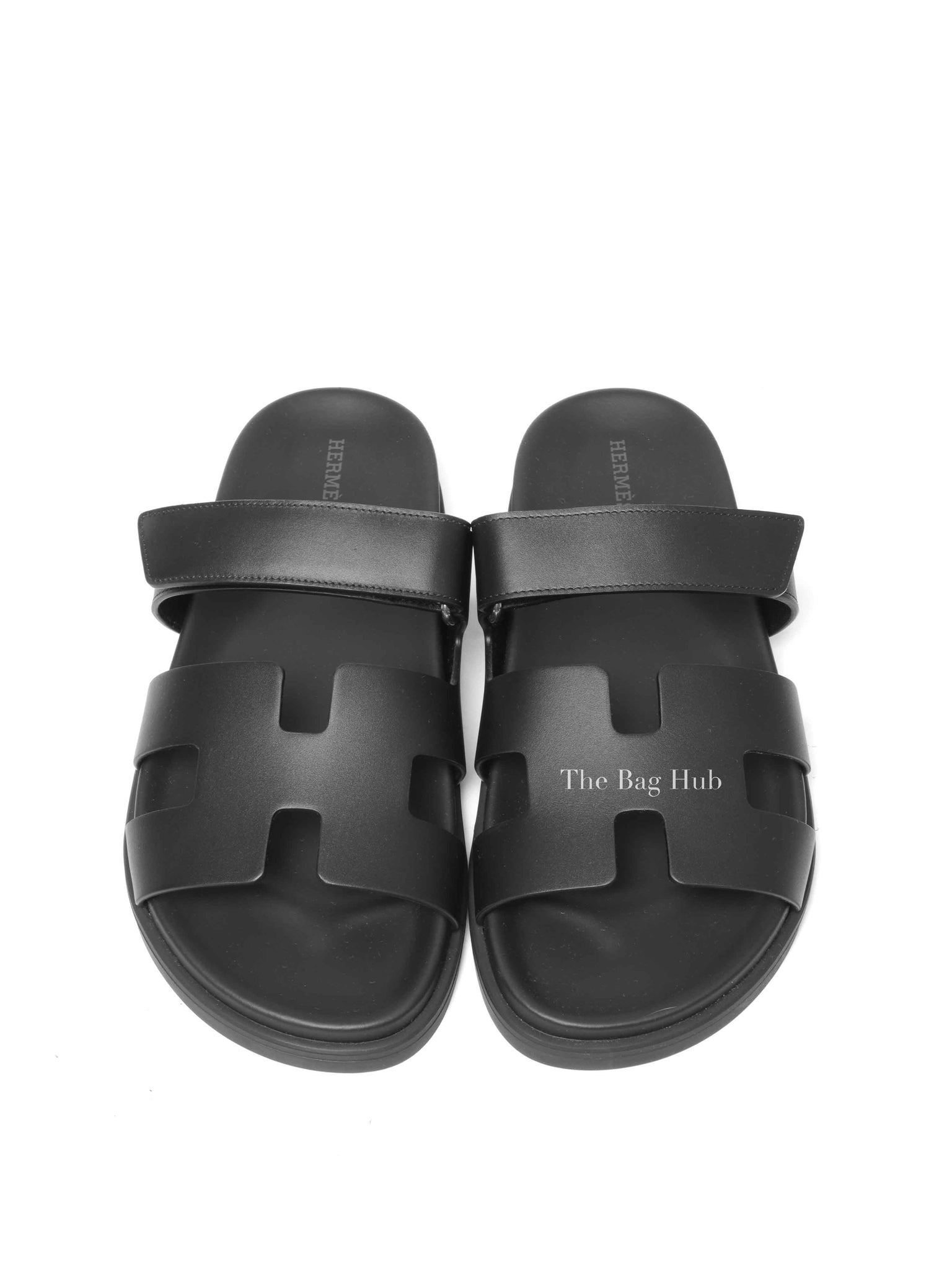 Hermes Black Leather Chypre Sandals Size 40.5
