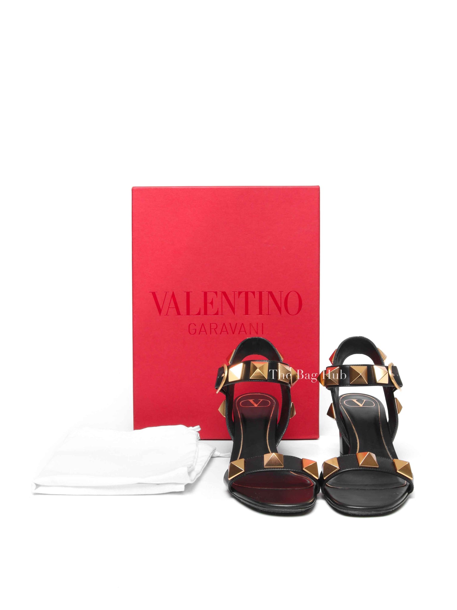 Valentino Garavani Black Leather Roman Stud Ankle Strap Sandals Size 37.5