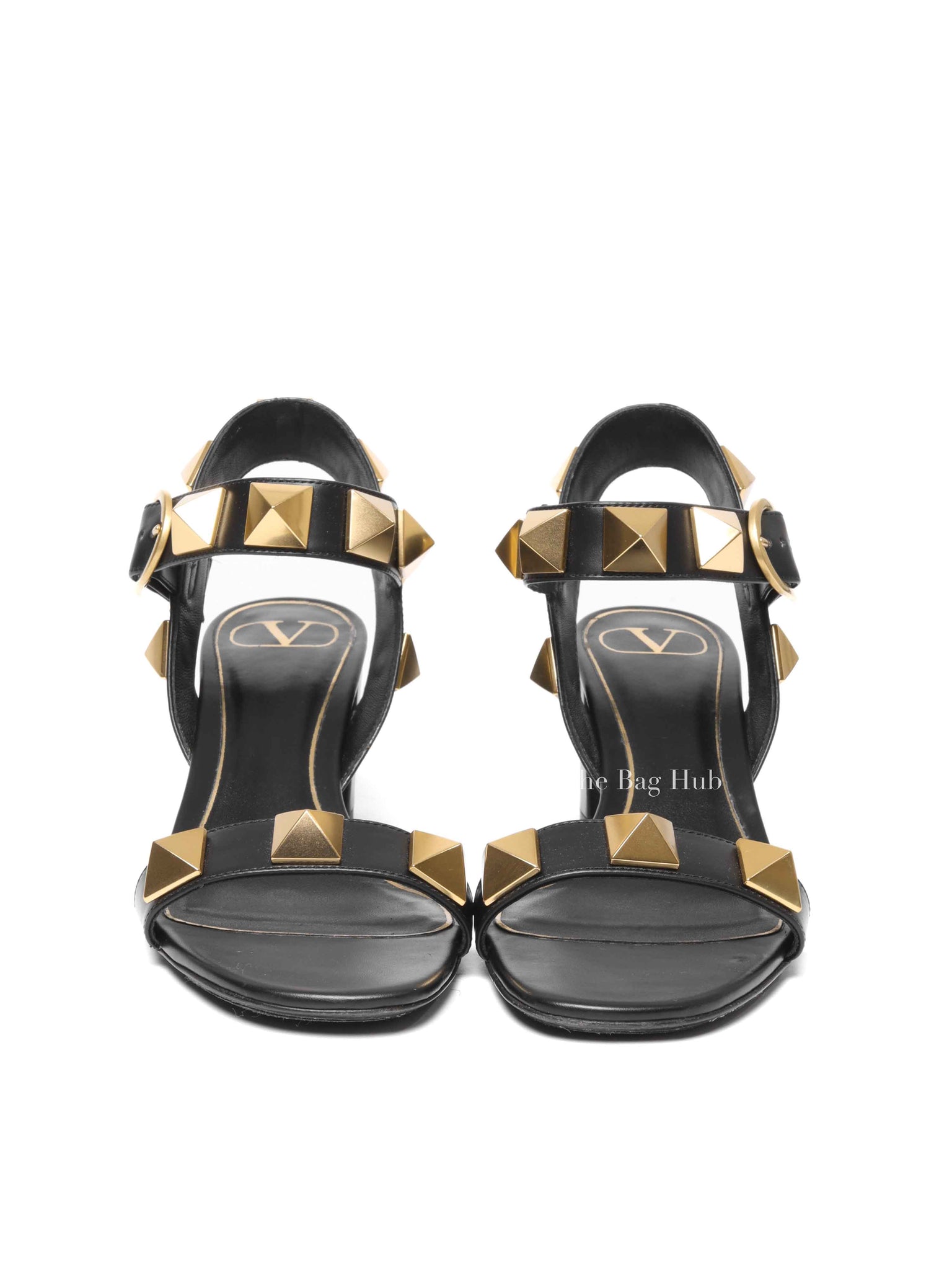 Valentino Garavani Black Leather Roman Stud Ankle Strap Sandals Size 37.5