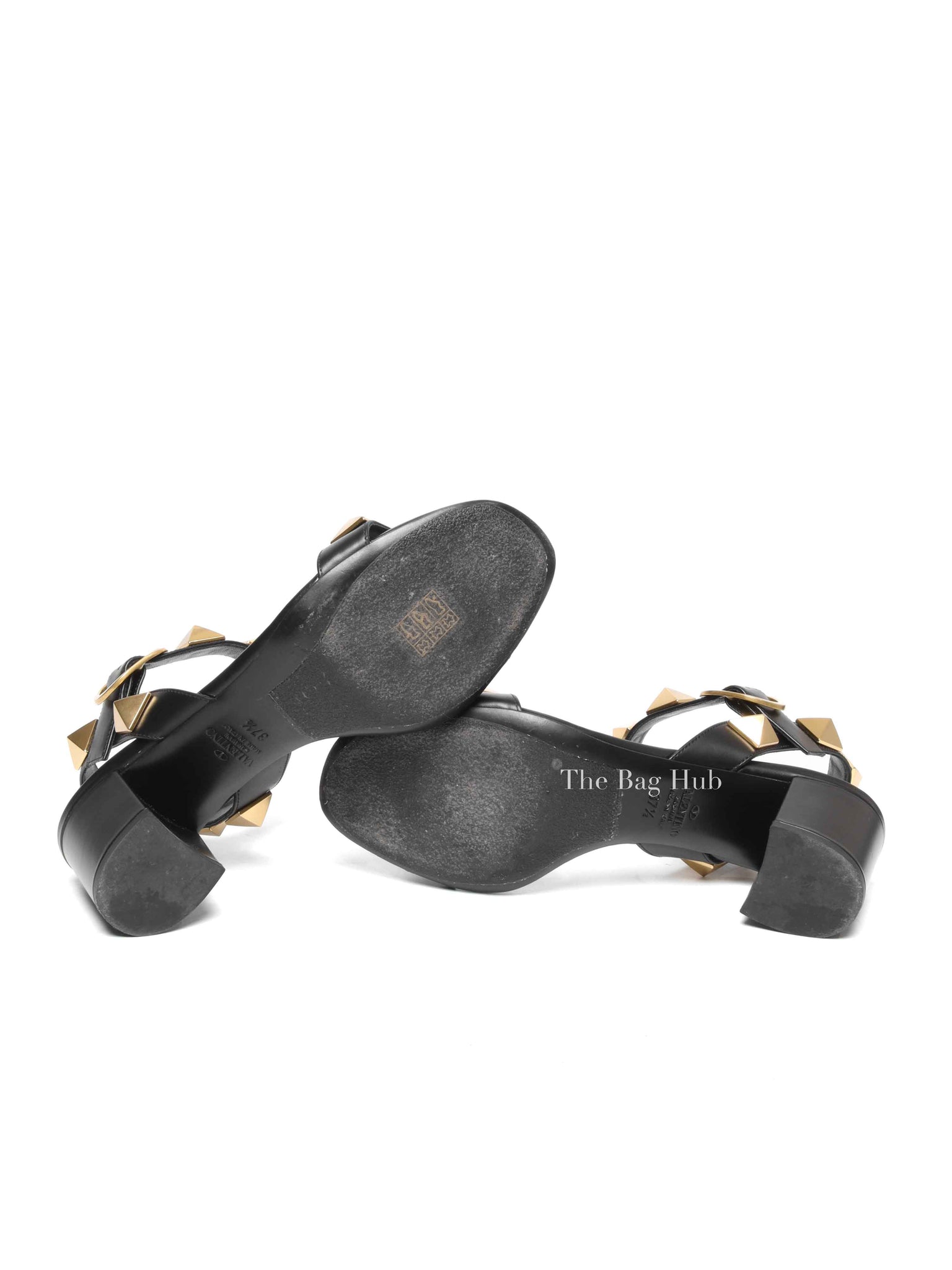 Valentino Garavani Black Leather Roman Stud Ankle Strap Sandals Size 37.5