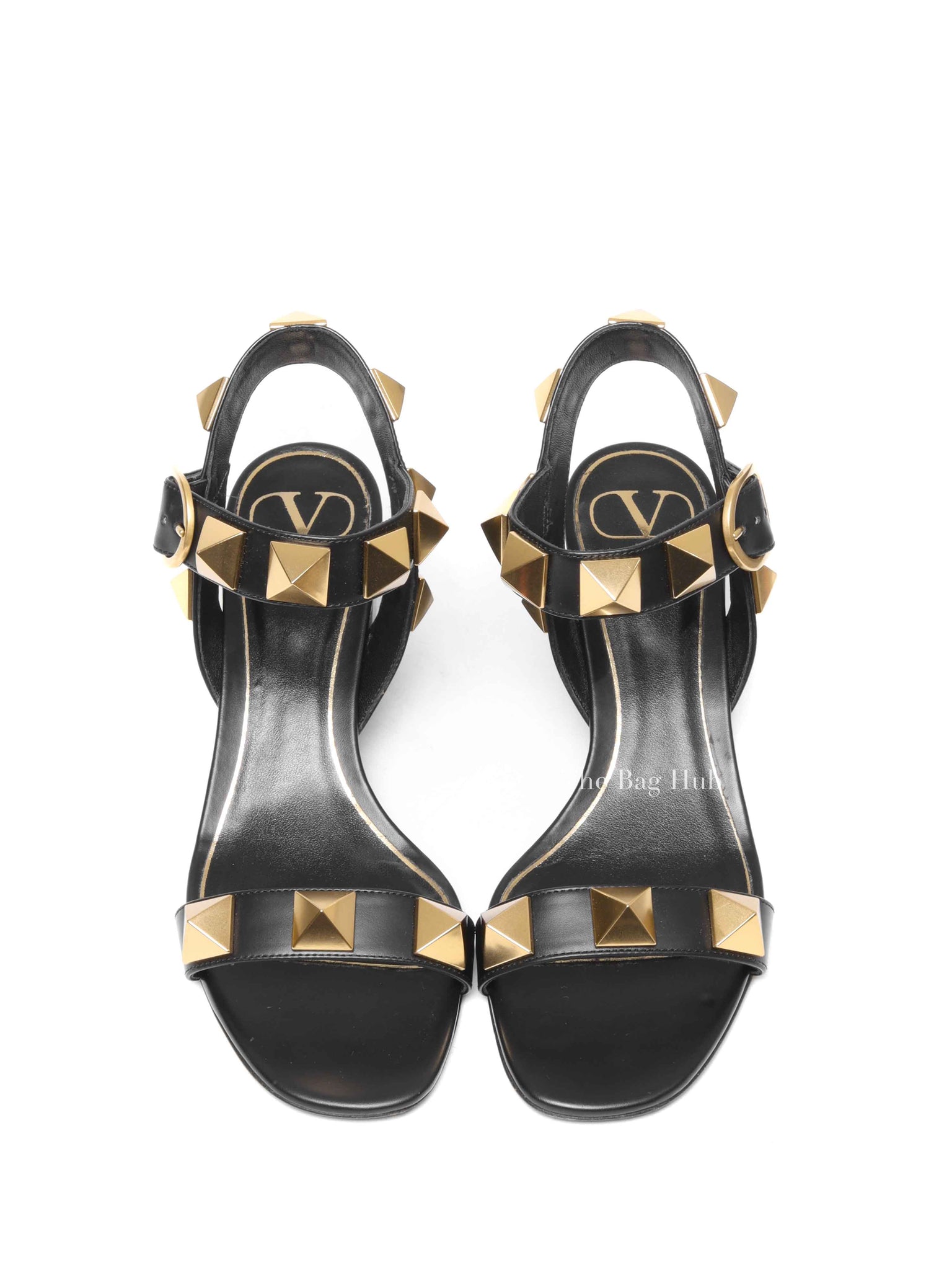 Valentino Garavani Black Leather Roman Stud Ankle Strap Sandals Size 37.5