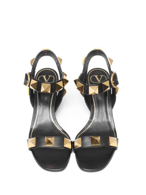 Valentino Garavani Black Leather Roman Stud Ankle Strap Sandals Size 37.5