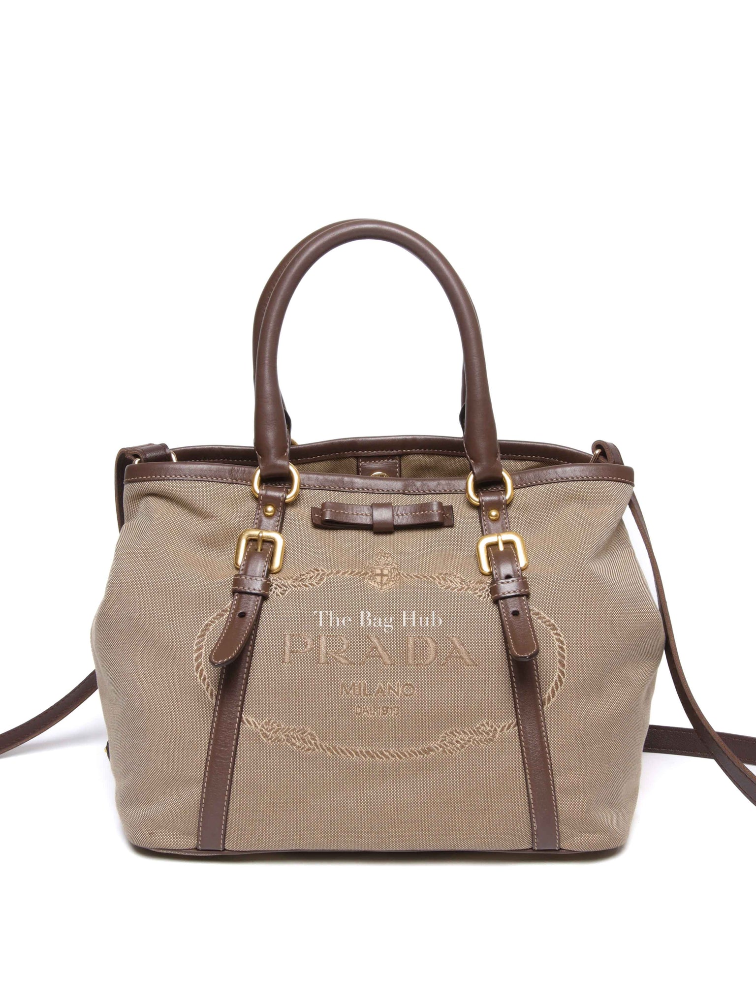 Prada Beige/Brown Canvas and Leather Canapa Tote Bag